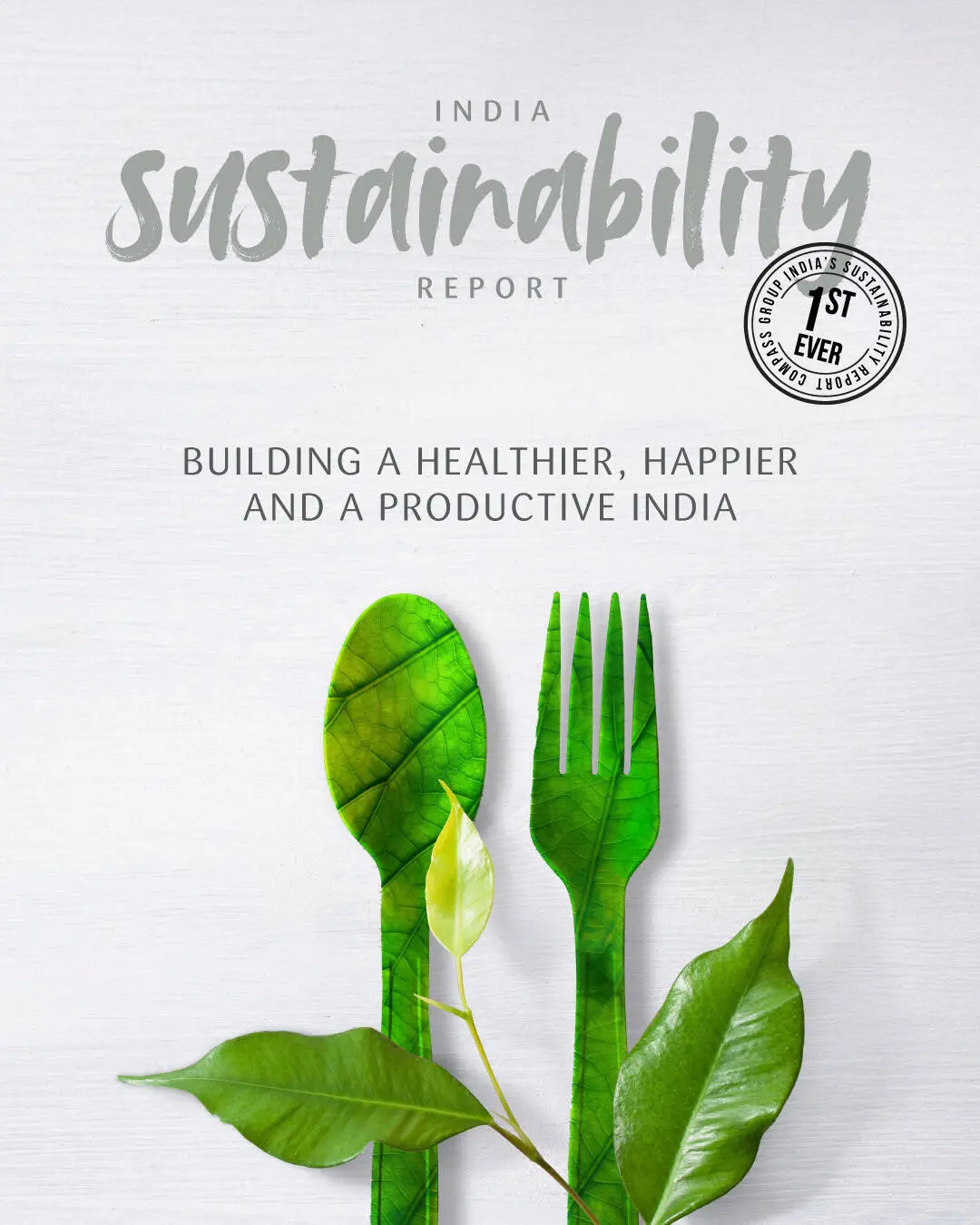 A green leaf and fork made of leaves representing sustainability and eco-friendly practices by Compass Group India.